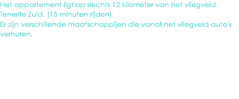 Het appartement ligt op slechts 12 kilometer van het vliegveld Tenerife Zuid. (15 minuten rijden)
Er zijn verschillende maatschappijen die vanaf het vliegveld auto's verhuren.
